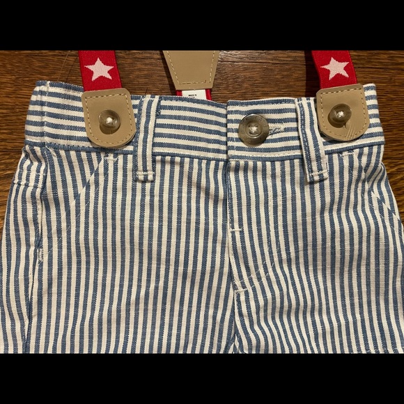 NWT Cat & Jack Blue Striped Shorts with Red Star Suspenders Size 0-3 Months - Picture 2 of 4